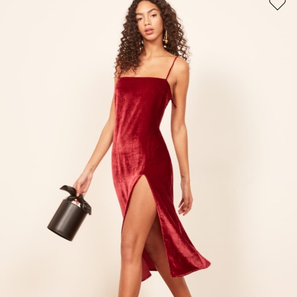 Reformation Ariana Crimson Velvet Midi NWT S - Picture 2 of 7
